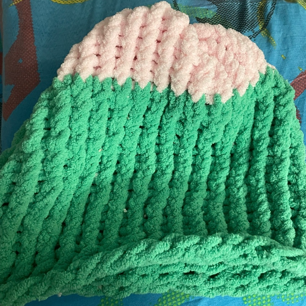 Pink and Green Knitted Beanie
